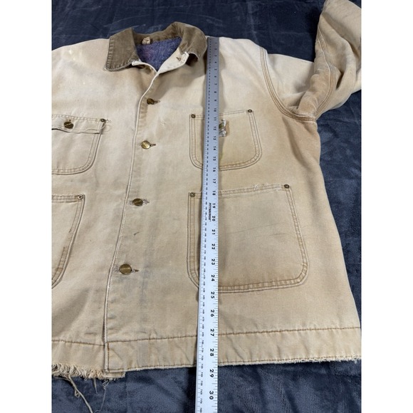 Vintage Carhartt Jacket Mens 52 Beige Barn Chore Coat Thrashed Blanket Lined 70s - Picture 8 of 10